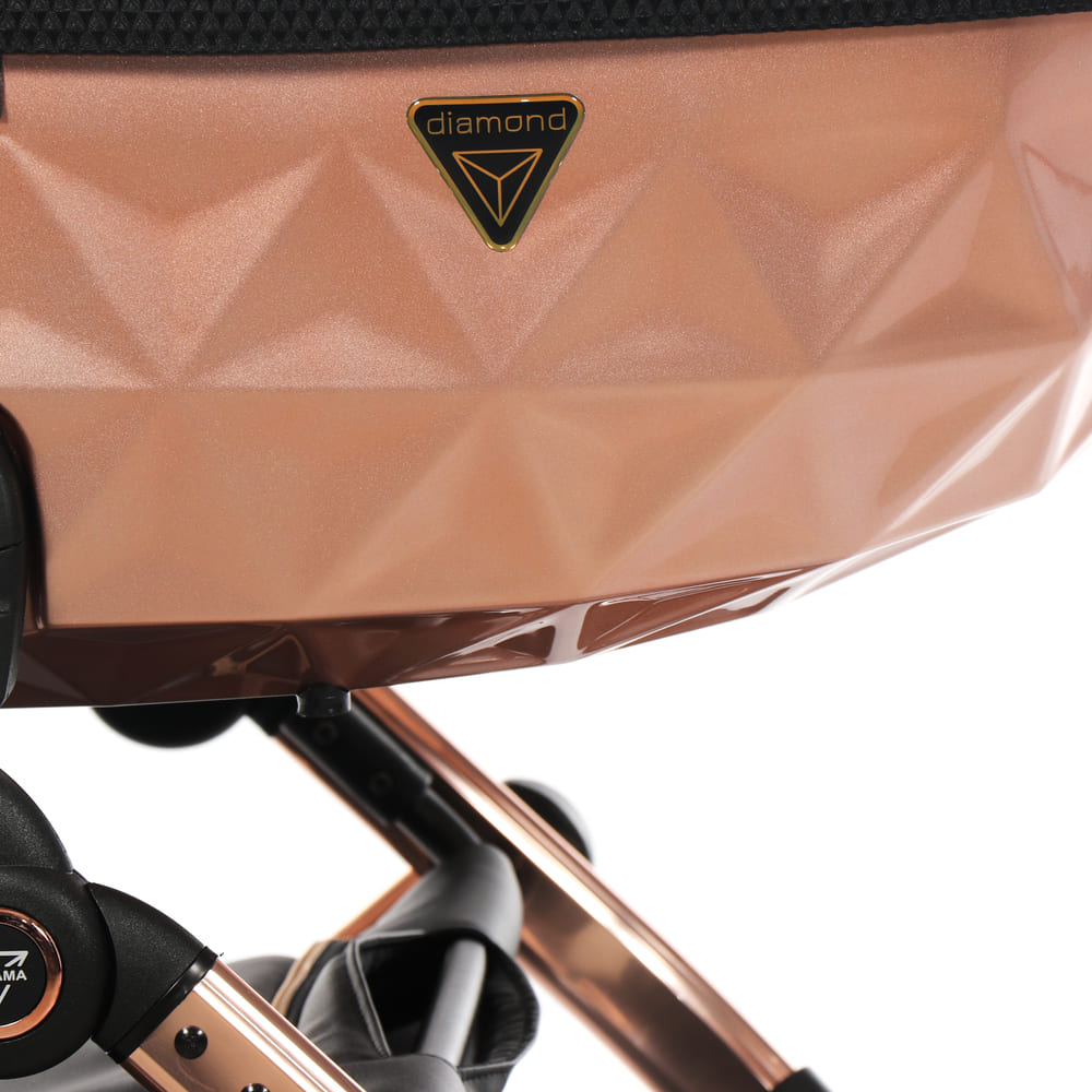 Trio Junama Mirror Satin 3 in 1 Tessuto Nero Navicella Champagne Telaio Oro Rosa