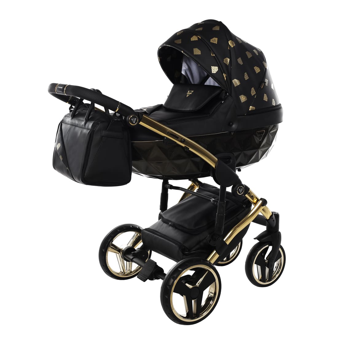Diamond GLOW 3 in 1 PELLE NERA Navicella GRIGIA Telaio ORO GIALLO
