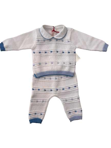 Scaldacuore Completo 2 pezzi bianco per neonato con dettagli celesti