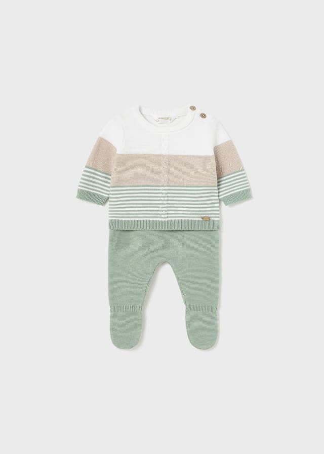 Completo 2 pezzi tricot in cotone sostenibile neonato 01507