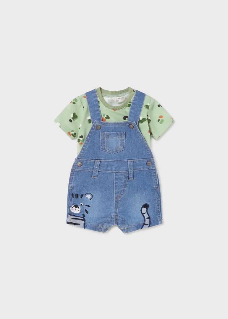 Completo salopette jeans in cotone neonato 01628