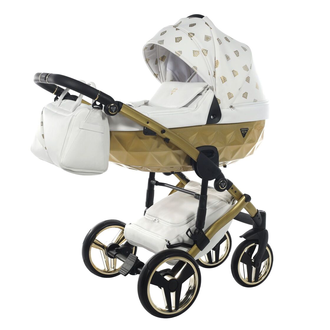 Diamond GLOW 3 in 1 PELLE BIANCO Navicella Oro Satinato Telaio ORO GIALLO