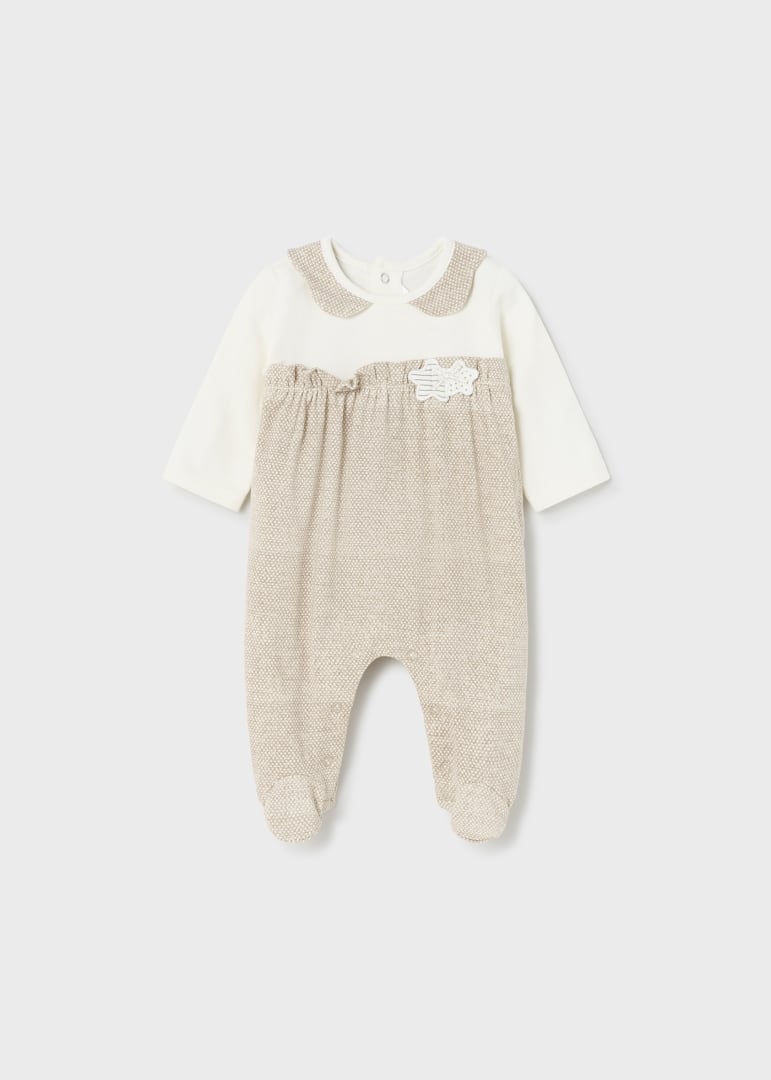 Pigiama colletto cotone sostenibile neonata 01734 Beige