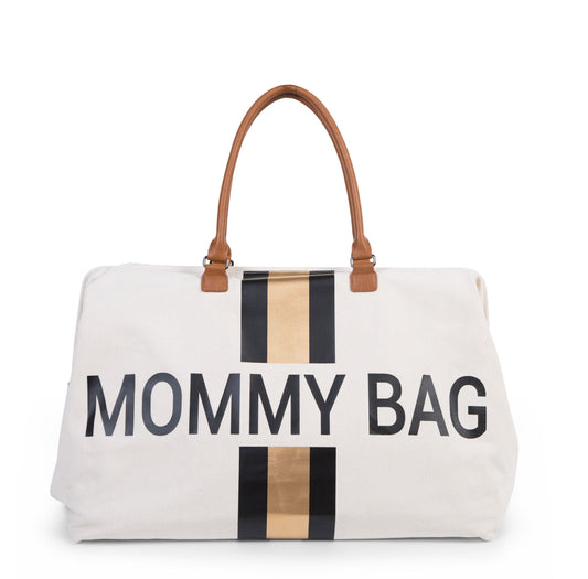 Borsa Mommy Bag Bianco Riga Nero/Oro