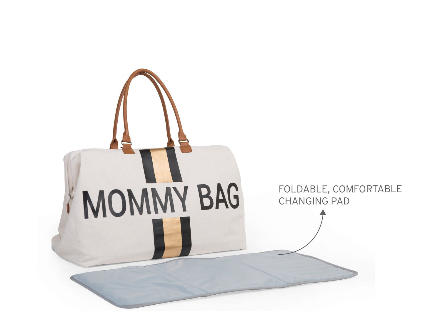 Borsa Mommy Bag Bianco Riga Nero/Oro