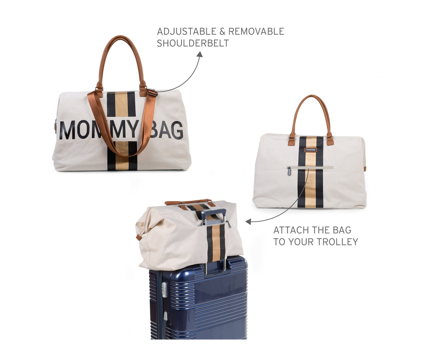 Borsa Mommy Bag Bianco Riga Nero/Oro