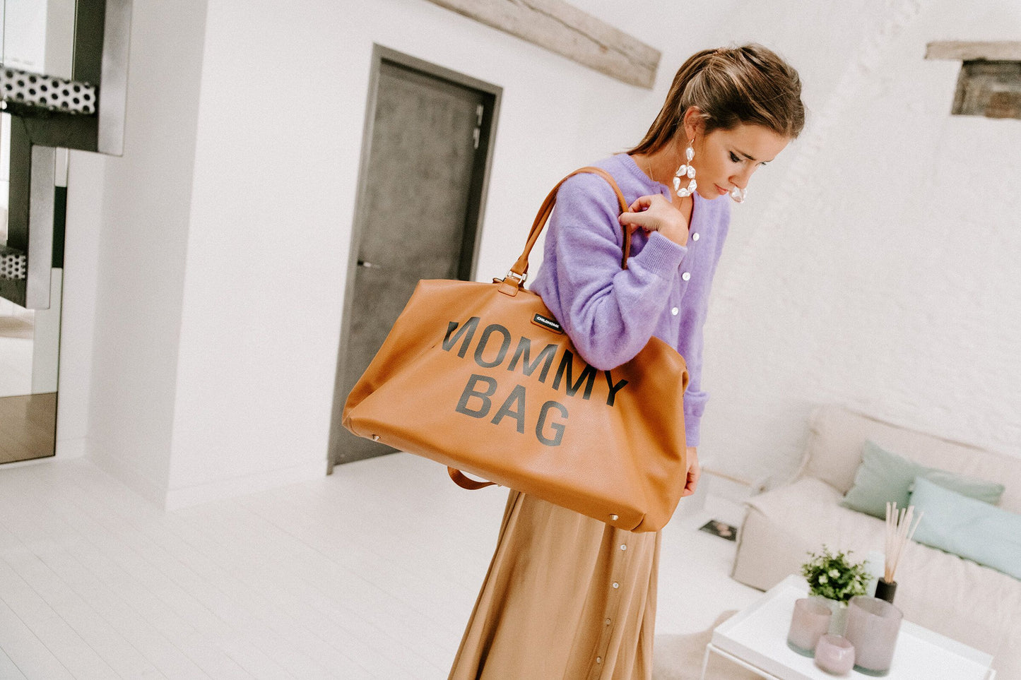 Borsa Mommy Bag effetto pelle Marrone