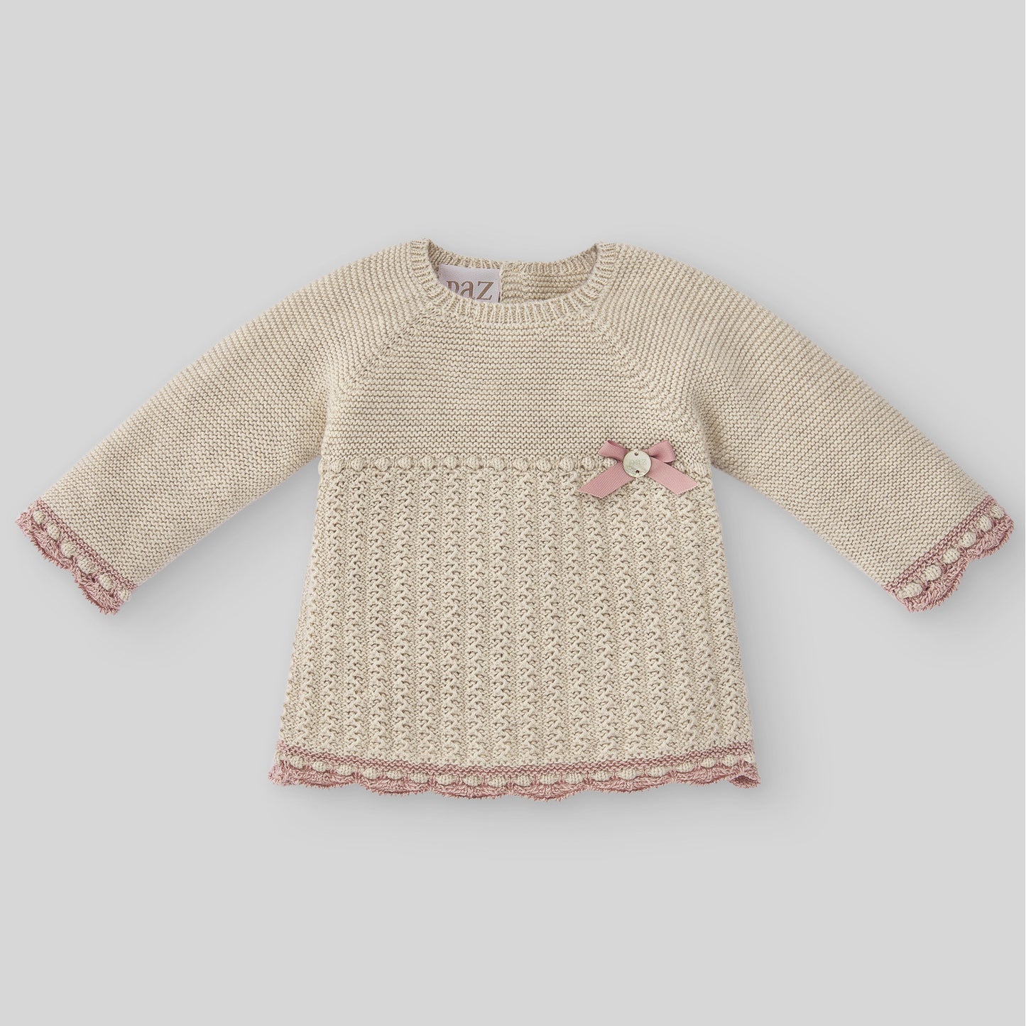 Maglia + Ghettina in cotone cashmere "BALLET" Neonata Sabbia/Rosa