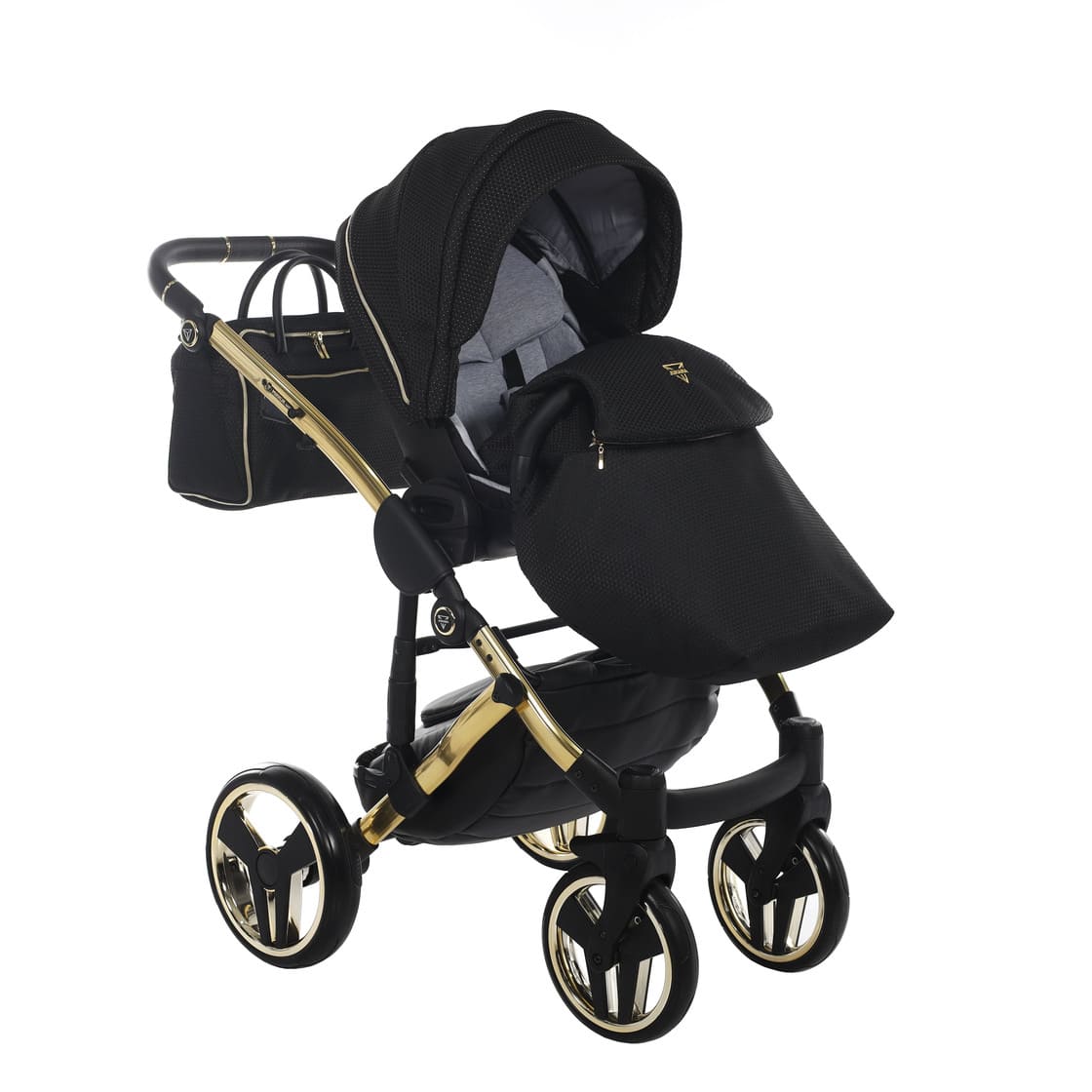 Trio Mirror Satin 3 in 1 Tessuto Nero Navicella Oro Giallo Telaio Oro Giallo