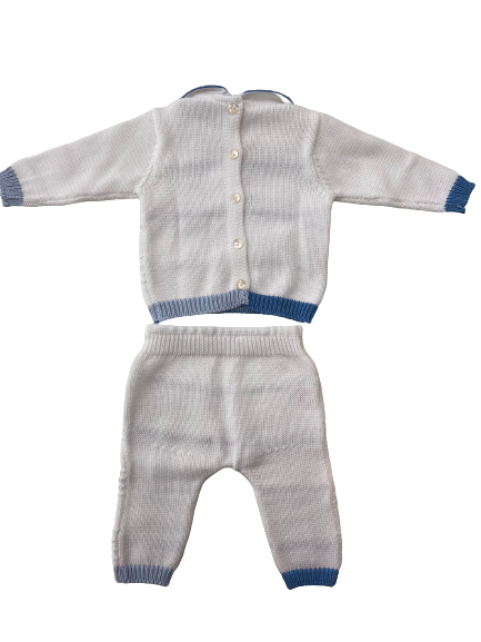 Scaldacuore Completo 2 pezzi bianco per neonato con dettagli celesti