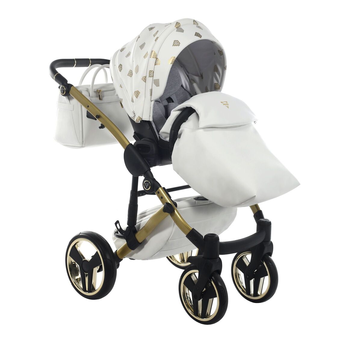 Diamond GLOW 3 in 1 PELLE BIANCO Navicella Oro Satinato Telaio ORO GIALLO