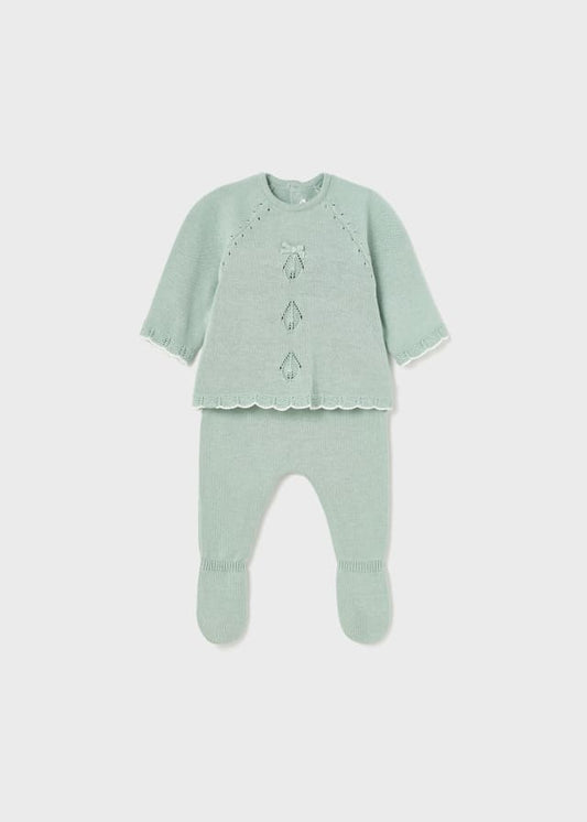 Completo 2 pezzi tricot cotone sostenibile neonata 01504