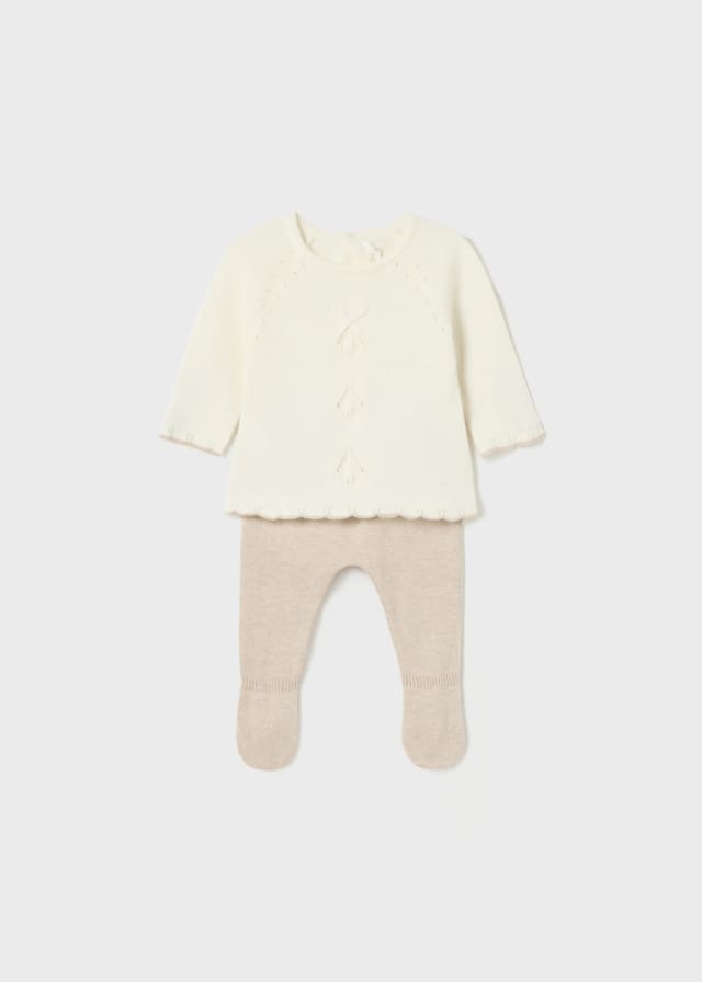 Completo 2 pezzi tricot cotone sostenibile neonata 01504