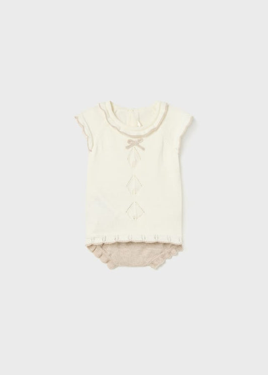 Completo 2 pezzi tricot in cotone sostenibile neonata 01248
