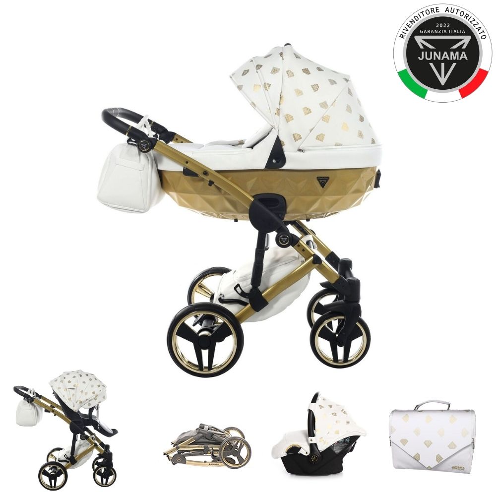 Diamond GLOW 3 in 1 PELLE BIANCO Navicella Oro Satinato Telaio ORO GIALLO