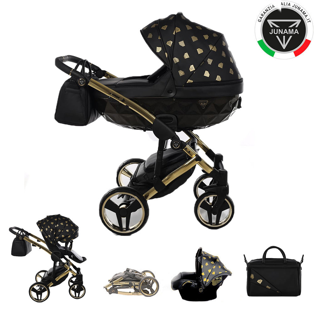 Diamond GLOW 3 in 1 PELLE NERA Navicella GRIGIA Telaio ORO GIALLO