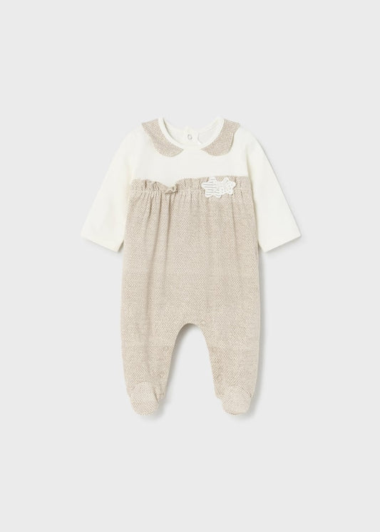 Pigiama colletto cotone sostenibile neonata 01734 Beige