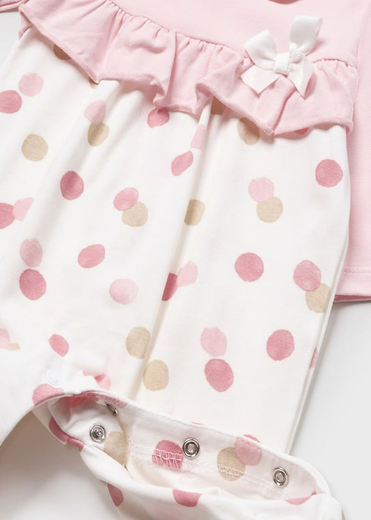 Pigiama con colletto in cotone sostenibile neonata 01736 Rosa Pois